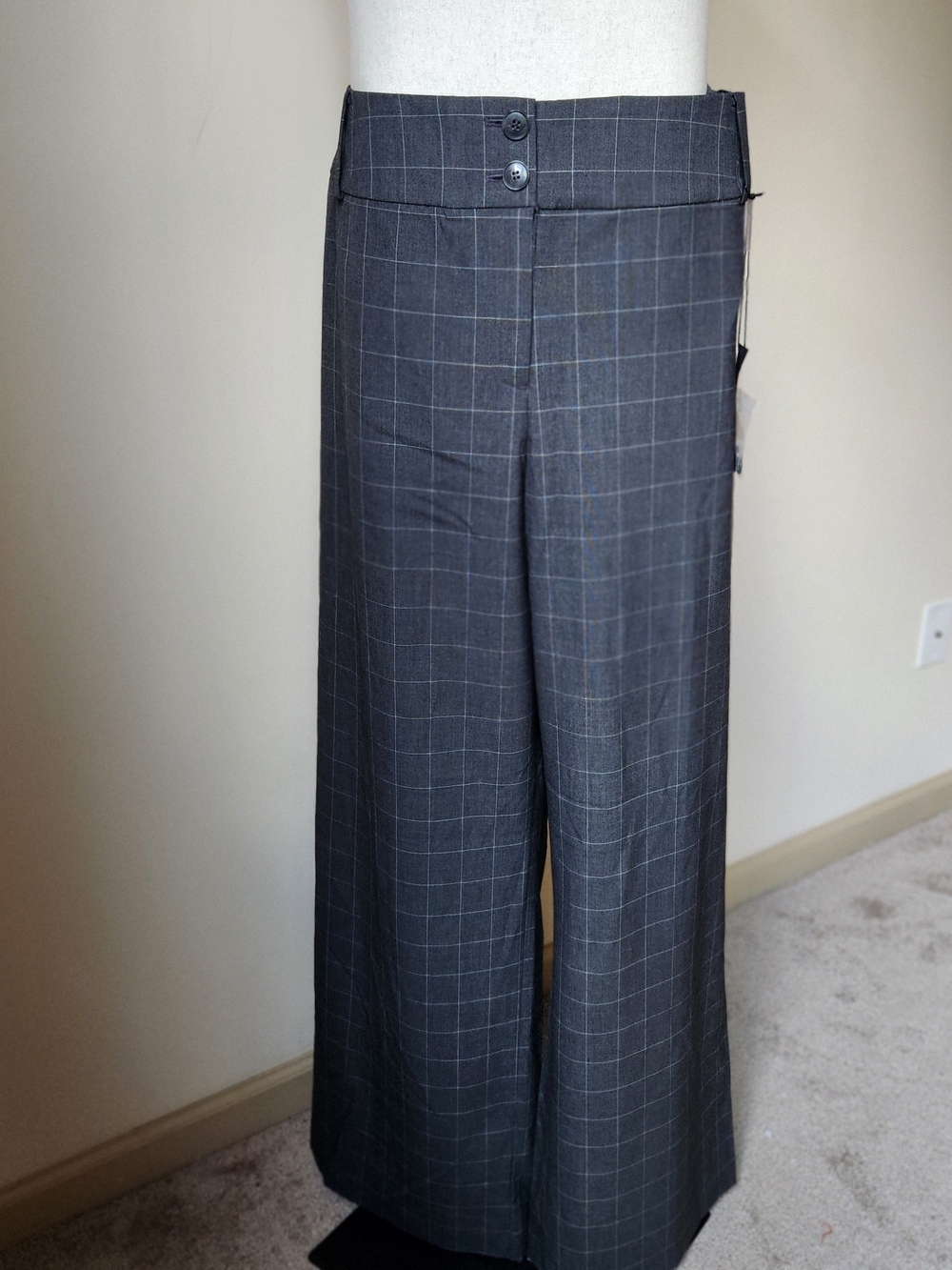 Windowpane Plaid Gray Size 22L Lena Trouser Womens Plus Size Wide Leg Dress Pant